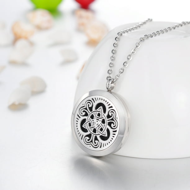 Celtic Cross Essential Oil Diffuser Pendant Necklace 316L Stainless Steel Silver